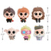 One  chosen at random of six Harry Potter-themed figurine ornaments   with measurements on a white background