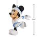Disney Minnie Mouse character ornament in winter blue suit and ice-skates with measurement label on a white background
