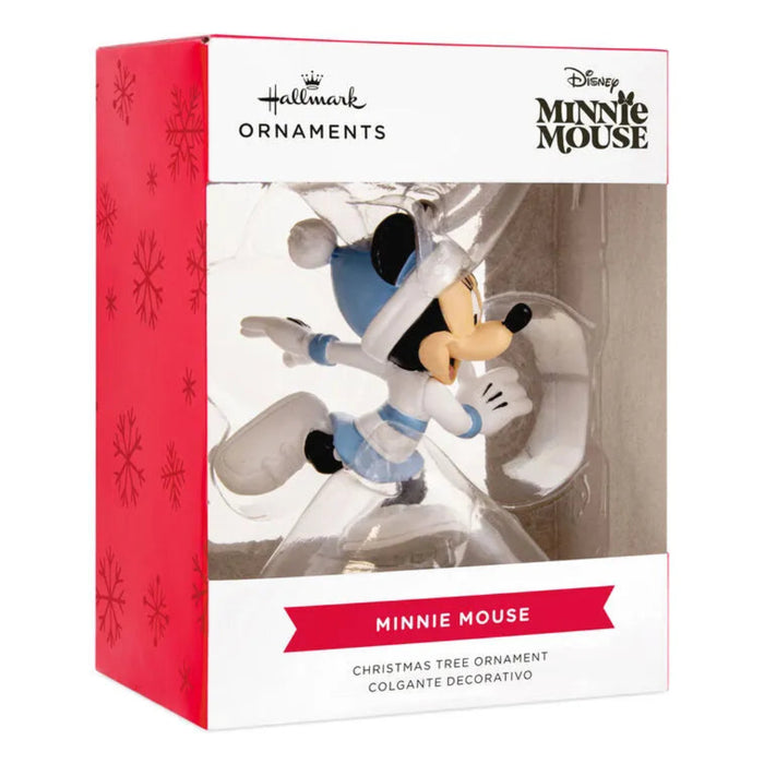 Hallmark Disney Minnie Mouse Christmas ornament packaging with red and white design.