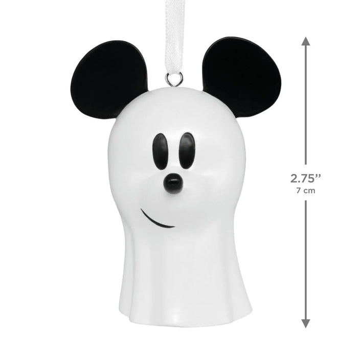 Hallmark Disney Mickey Mouse Ghost Ornament featuring Mickey Mouse dressed as a playful ghost for Halloween-themed seasonal décor. 