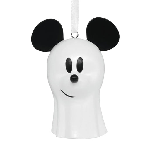Hallmark Disney Mickey Mouse Ghost Ornament featuring Mickey Mouse dressed as a playful ghost for Halloween-themed seasonal décor. 