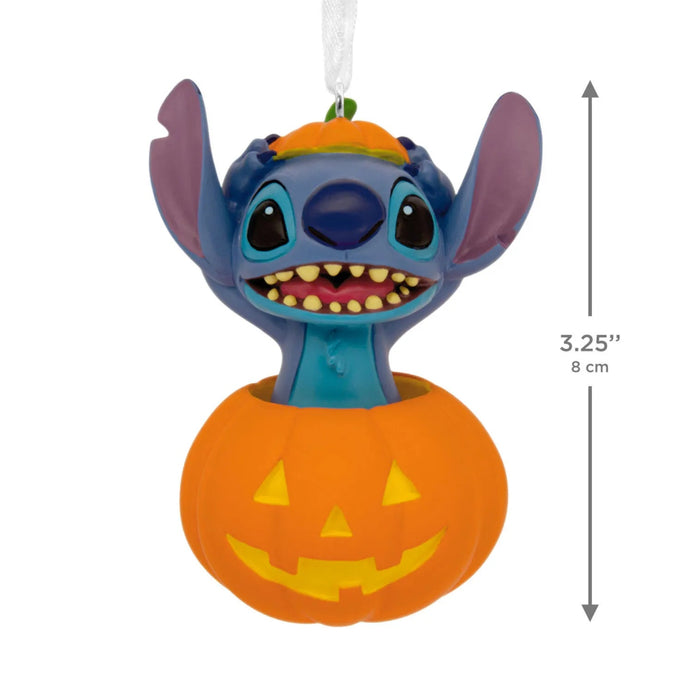 Hallmark Disney Stitch in Jack-o'-Lantern Ornament featuring Stitch inside a festive pumpkin design for playful Halloween décor.