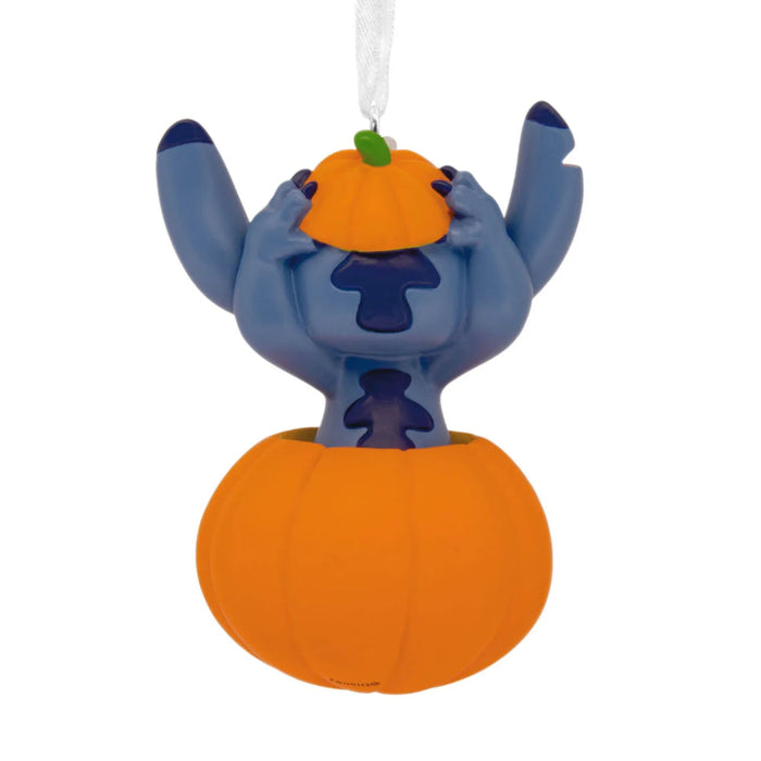 Hallmark Disney Stitch in Jack-o'-Lantern Ornament featuring Stitch inside a festive pumpkin design for playful Halloween décor.