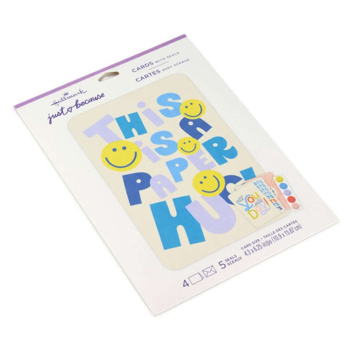 Pack of greeting cards with smiley face design on a white background