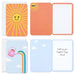 Set of four colorful greeting cards with sun, rainbow, and cloud designs on a white background. 