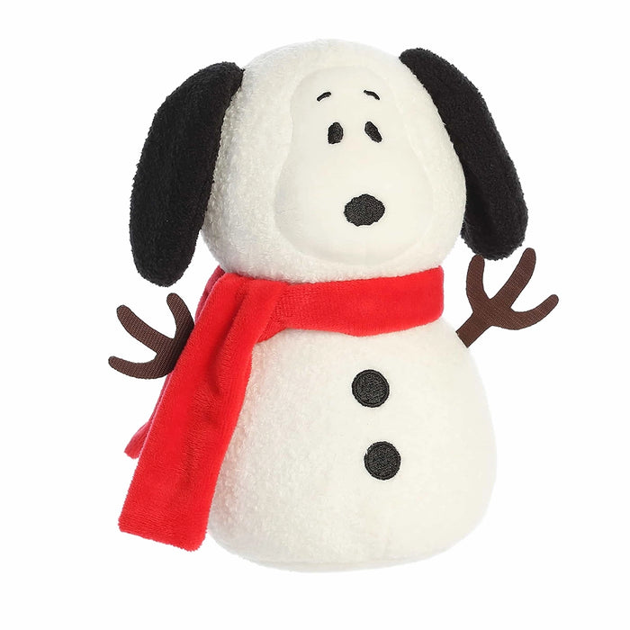 Plush dog toy with a red scarf and antlers on a white background