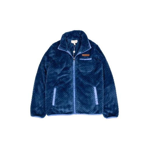 Blue fleece jacket on a white background