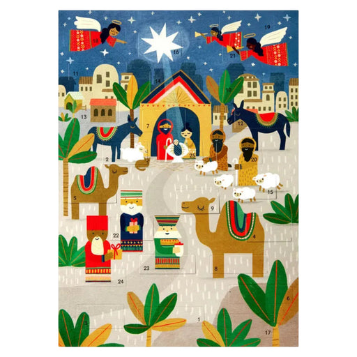 Advent calendar with nativity scene design on a white  background