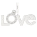 Silver 'LOVE' ornament with intricate designs on a white background