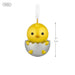 Yellow chick toy in an egg with a measurement label on a white background