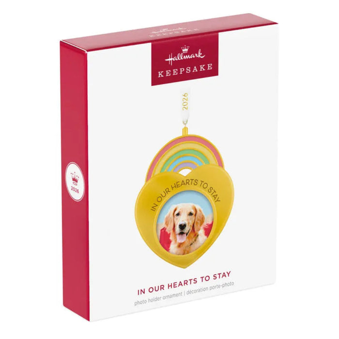 Hallmark Keepsake ornament packaging with a dog photo inside, on a white background.