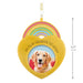 Heart-shaped ornament with a dog photo and rainbow design, featuring text 'In Our Hearts to Stay' on a white background.