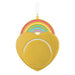 Decorative heart-shaped ornament with rainbow design on a white background