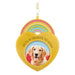 Heart-shaped ornament with a dog photo and 'In Our Hearts to Stay' text, hanging on a Christmas tree.