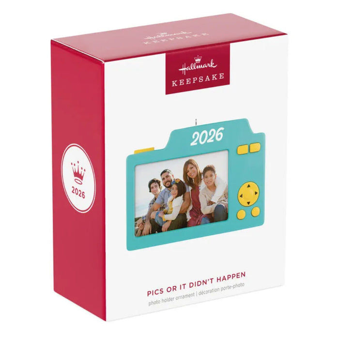 Hallmark 2026 photo album ornament packaging on a white background
