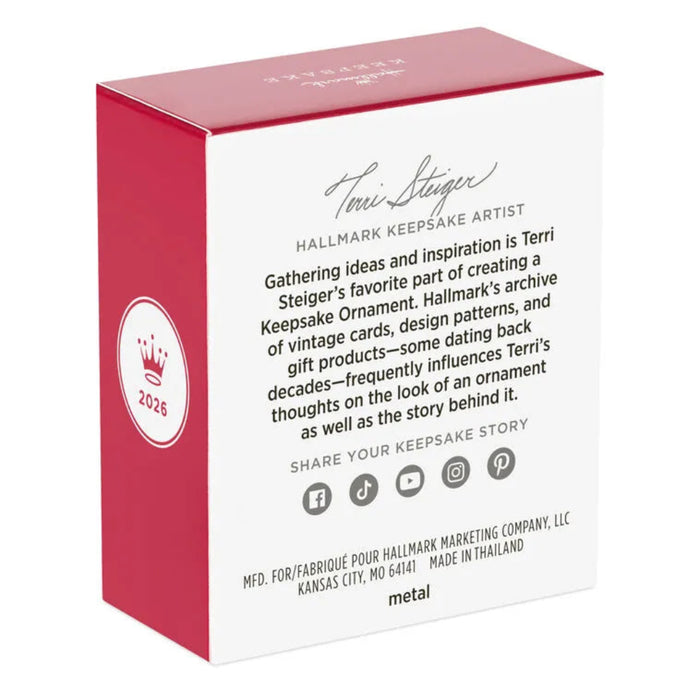 Hallmark Keepsake Ornament box with red and white design, featuring Terri Steiger's name and Hallmark logo.