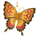 Decorative butterfly ornament with gold, red, and black colors on a white background