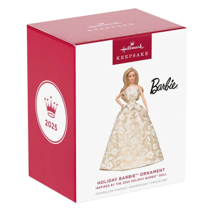 Hallmark Keepsake Barbie Holiday Ornament packaging with Barbie doll image on a white background