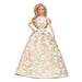 Barbie doll wearing a white lace dress on a white background