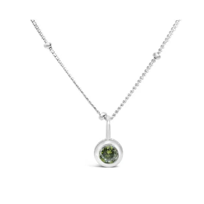 This Stia Peridot CZ Birthstone Necklace (August) features a vivid 4mm peridot-colored CZ stone in a sleek bezel setting.