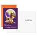 Halloween card with a dog in a bat costume and orange envelope on a white background