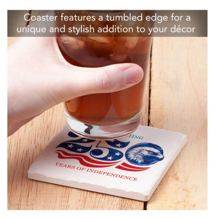 Highland 250 Years single tumbled stone tile coaster featuring a vintage Scottish-inspired design for protecting tables and decorating any home.