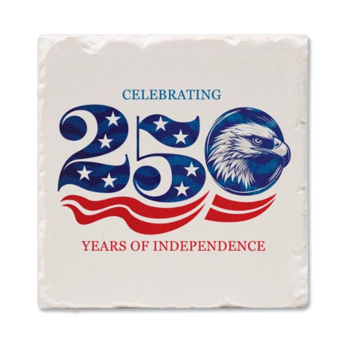 Highland 250 Years single tumbled stone tile coaster featuring a vintage Scottish-inspired design for protecting tables and decorating any home.