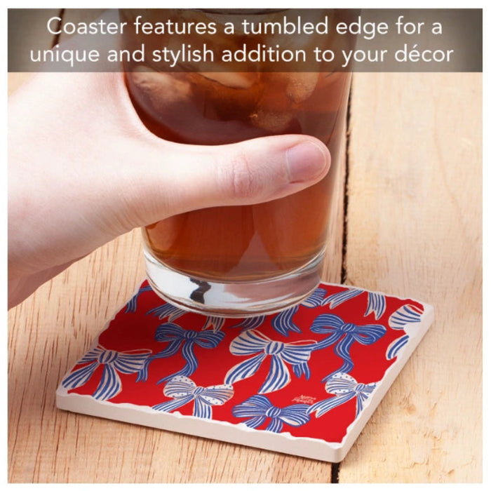 Celebrate American pride with the Highland Americana Bows Single Tumbled Tile Coaster.