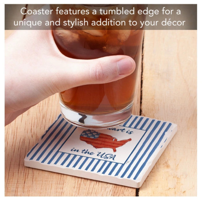 Bring your favorite American city home with the Highland USA Cities Home Single Tumbled Tile Coaster. 