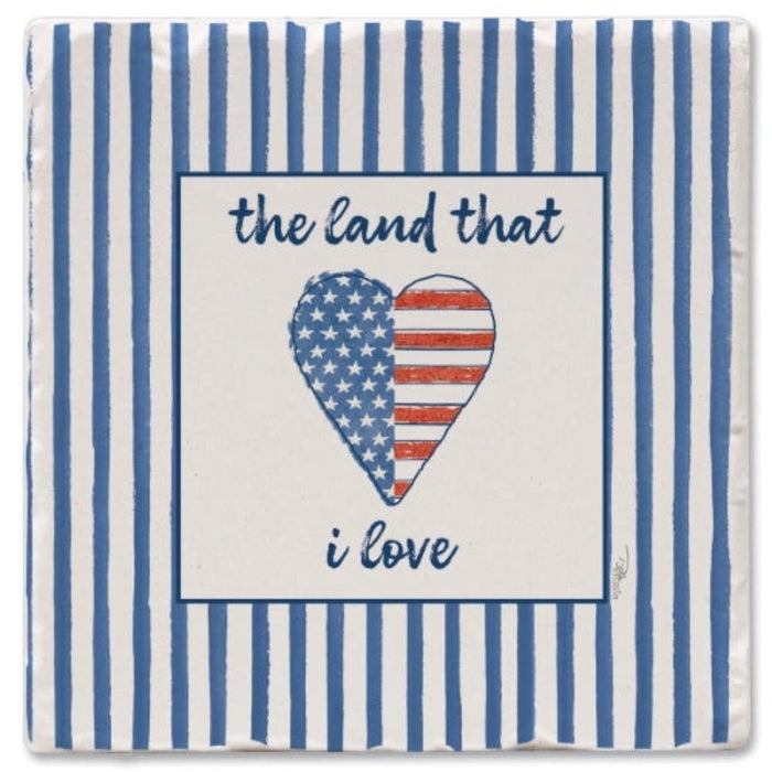 Show your American pride with the Highland USA Heart Single Tumbled Tile Coaster. 