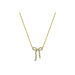 A diamond bow necklace featuring a delicate gold chain, elegantly showcasing its sparkling design.