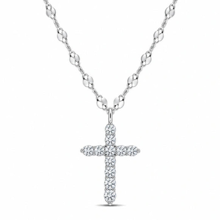 Stia CZ Cross Mirror Chain Necklace featuring a sparkling cubic zirconia cross pendant on a polished mirror chain for elegant everyday and faith-inspired wear.