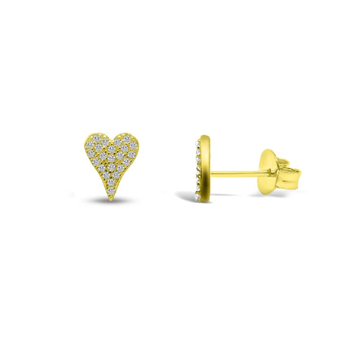 A pair of heart-shaped stud earrings in yellow gold, showcasing a classic and elegant design.