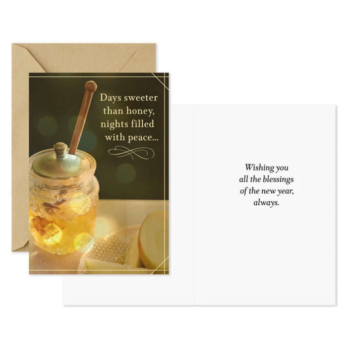 Greeting card with a jar of honey and text on a white background
