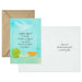 Greeting card with apples, honey, and dove illustration on a light blue background, accompanied by a brown envelope.