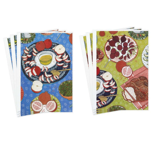 Two colorful cards with food illustrations on a white background