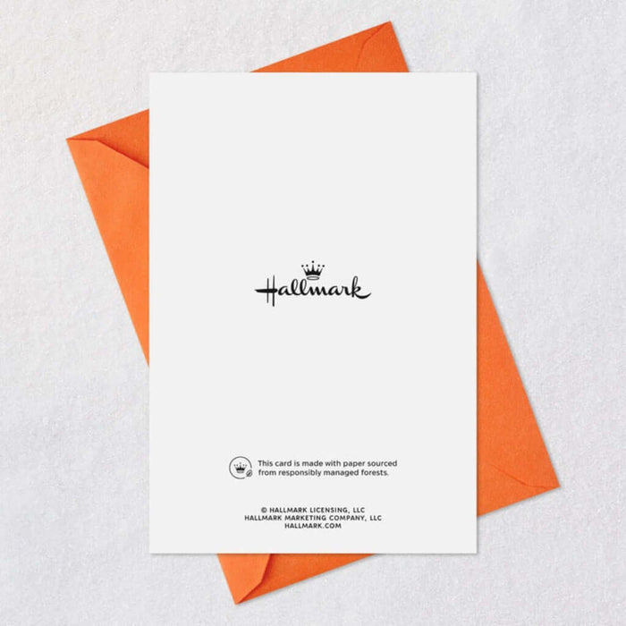 Hallmark card with orange envelope on a light gray background