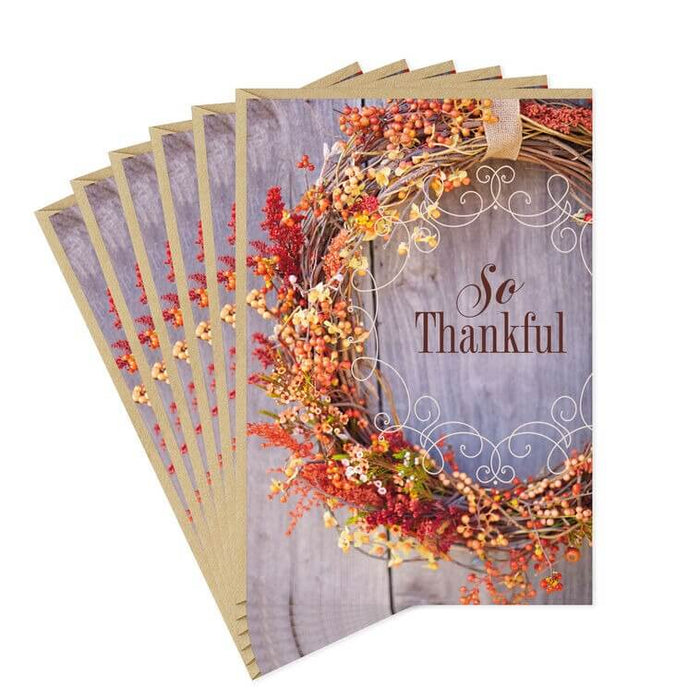 Hallmark : So Thankful Fall Wreath Thanksgiving Cards, Pack of 6