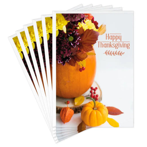 Set of Thanksgiving cards with pumpkins and flowers on a white background