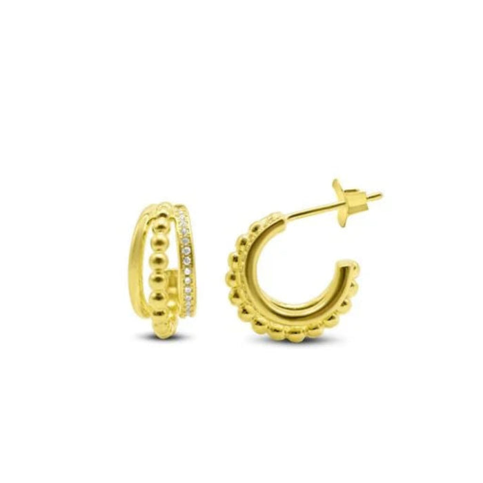 Stia Couture Kitchen Sink Hoop Earrings in Gold, 15MM triple-link hoops crafted from 14K gold plated sterling silver.