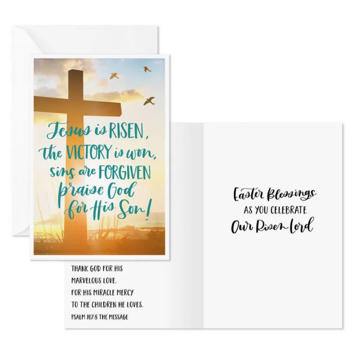 Easter card with cross and text on a white background