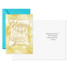 Happy New Year card with gold text and blue envelope on a white background