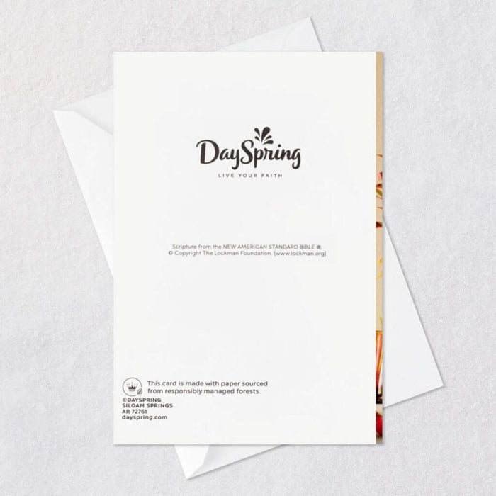 DaySpring card with branding and text on a light gray background