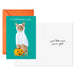 Halloween card with a cat in a ghost costume and pumpkin, orange envelope on a white background
