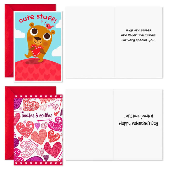 Two Valentine's Day cards with a bear and heart design on a white background