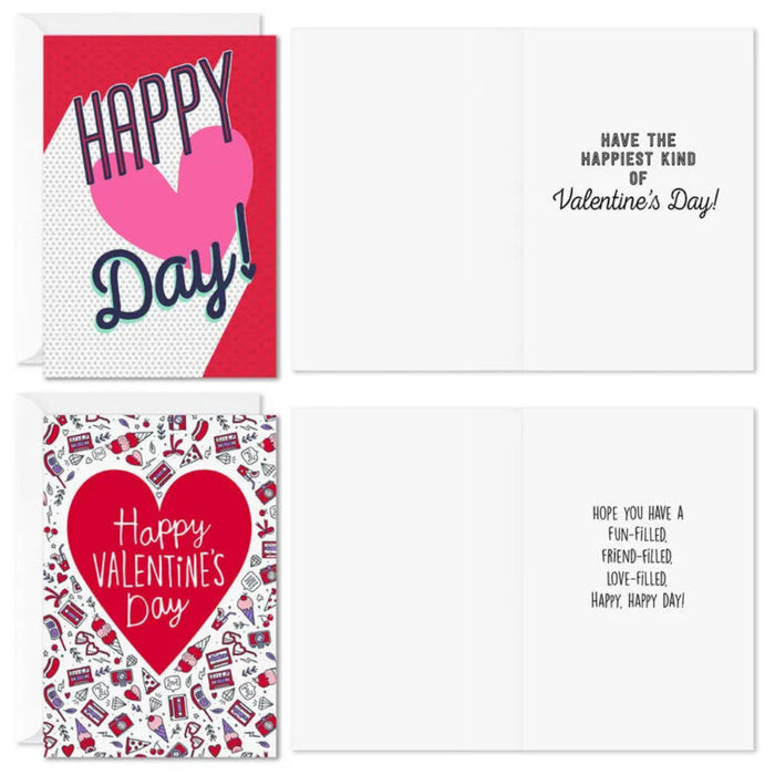 Three Valentine's Day cards with different designs and text on a white background.