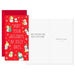 Red Christmas card with snowmen and text on a white background