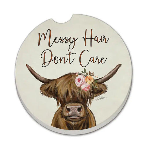 This Messy Hair Cow Stone Car Coaster by Highland adds personality and practicality to your vehicle while helping keep your cup holders clean and dry