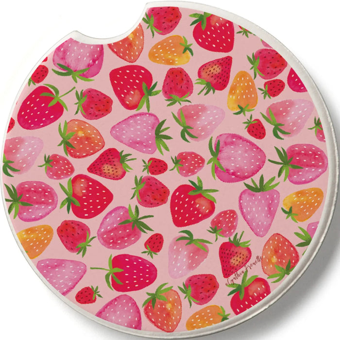 Highland Berry Sweet Car Coaster featuring a colorful berry-themed design with an absorbent surface, designed to fit most vehicle cup holders while helping keep them clean and dry.