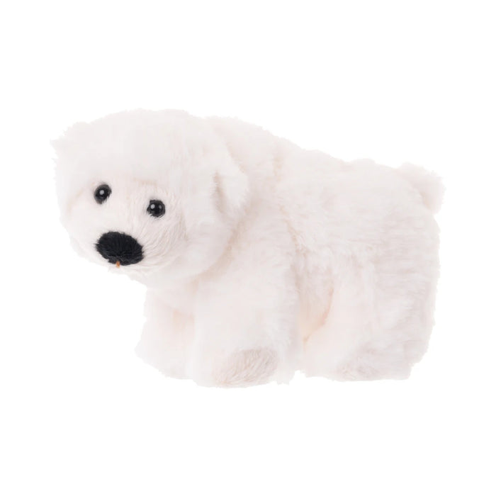 A plush polar bear sits against a white background, showcasing its soft fur and friendly expression.